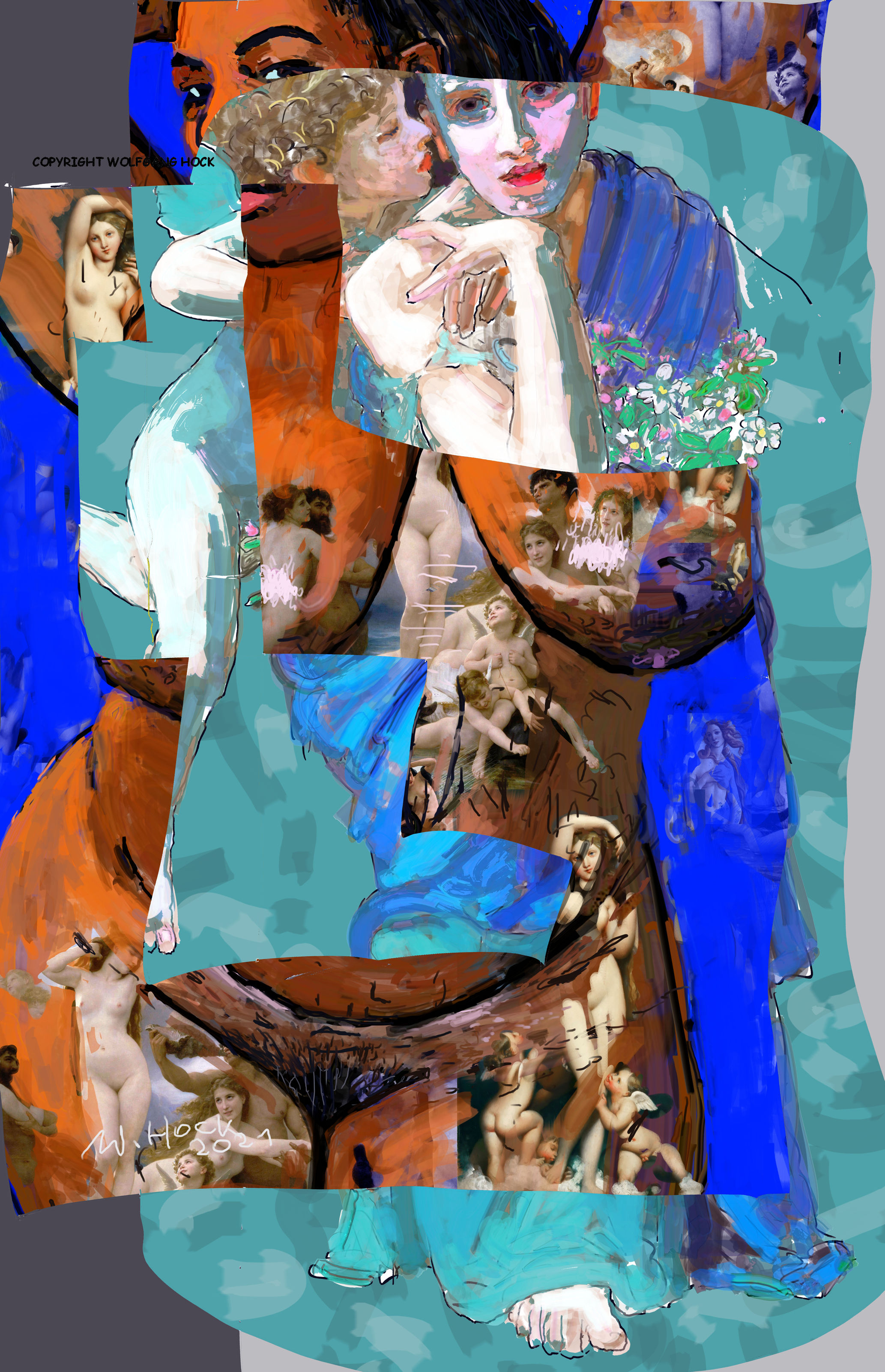 Jungfrau mit Venus und Collage III - Virgin with Venus and collage III - Virgem com Venus e  colagem III 2021   Handmade digital painting and collage on canvas 110 x 170 cm (105 megapixels)
