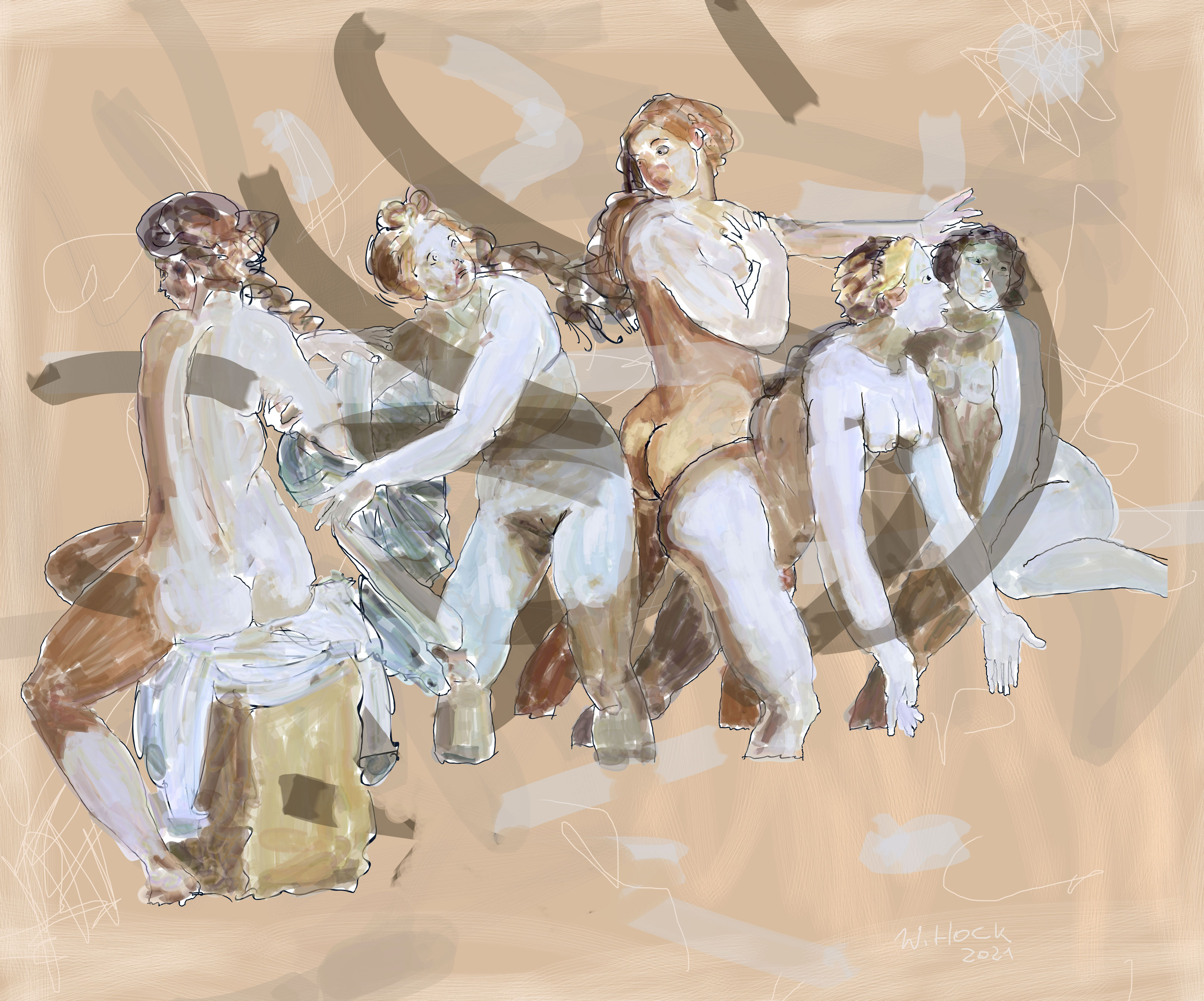 Badende IV - Bathers IV - Banhistas IV 2021   Handmade digital painting with collage on canvas 120 x 100 cm (213 megapixels)