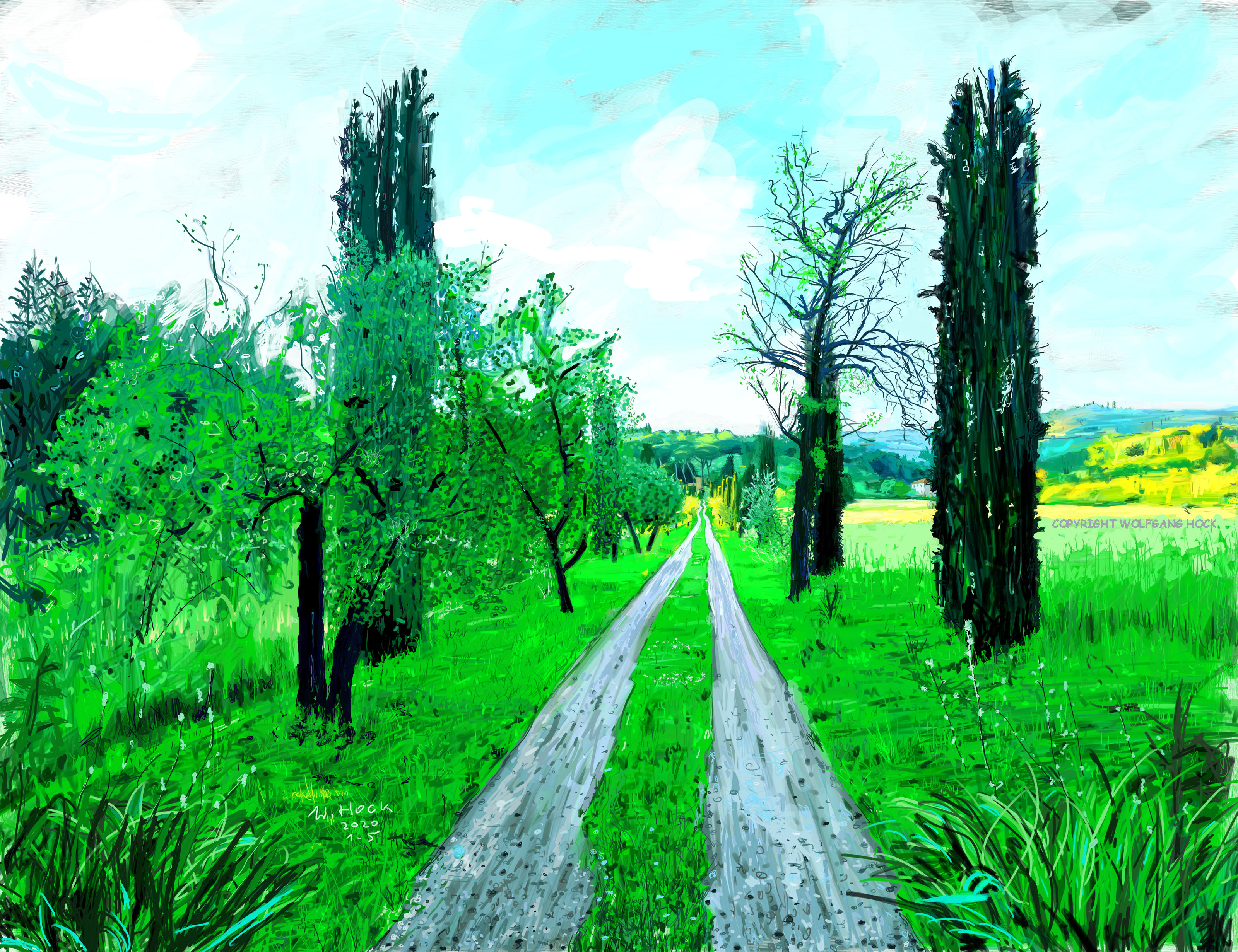 Der Weg (Toscana) - The path (Tuscany) - O caminho (Toscana) 2020   Handmade digital painting on canvas 170 x 130 cm (206 megapixels)