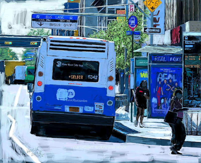NYC BUS  2018   Handmade digital painting on canvas 160 x 130 cm (218 megapixel)