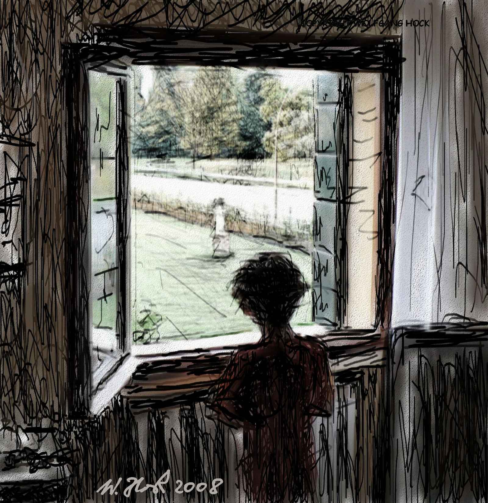 Looking out of the window 2008   Inkjet printed computer drawing on paper, edition of 5 39 x 40 cm (3 megapixel)