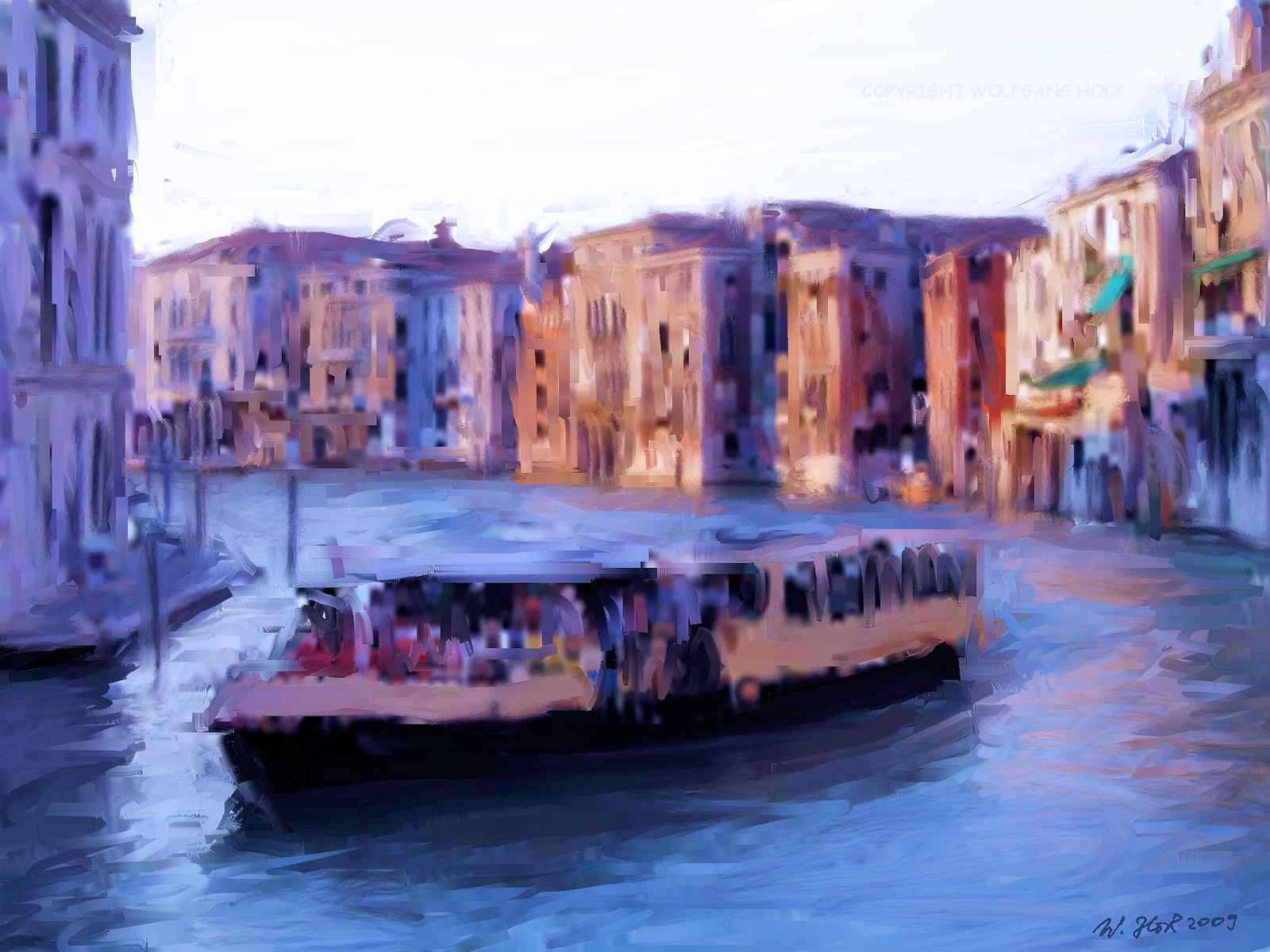 Canal grande with vaporetto 2009   Inkjet printed computer painting on paper, edition of 5 54 x 40 cm (5 megapixel)
